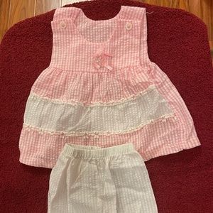 Small Steps newborns matching pink & white 2-piece top and long-short bottoms.